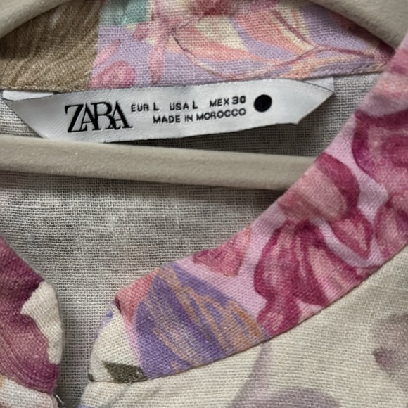 Zara Floral Parrot Button Up Belted Mini Linen Dress - Picture 3 of 9